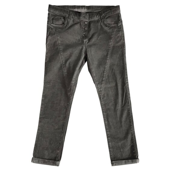 Size 12 EU 44 Euro Janina Gray Dyed Button Fly Jeans Large - Picture 1 of 9